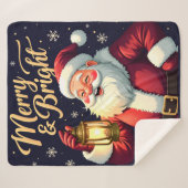 Couverture Sherpa Merry Bright Santa Holding Lantern Illustration (Devant (Horizontal))