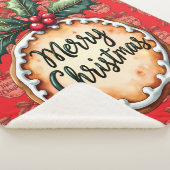 Couverture Sherpa Merry Christmas Cookie with Holly Berries Red (3/4)
