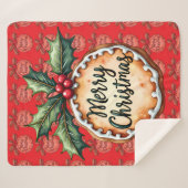 Couverture Sherpa Merry Christmas Cookie with Holly Berries Red (Devant (Horizontal))
