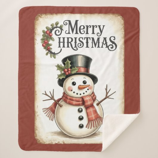 Couverture Sherpa Merry Christmas Snowman Sherpa Blanket (Devant)