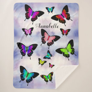 Couverture Sherpa Merveilleux Papillons Vivid avec nom Personnaliser