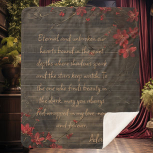 Couverture Sherpa Message personnalisé de la fleur de bois et de cer