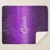 Couverture Sherpa Métal brossé violet moderne avec Monogramme argent (Devant (Horizontal))