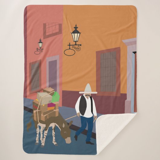 Couverture Sherpa Mexicaine avec âne en ville (Devant)