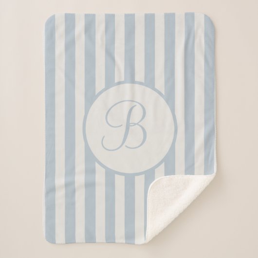 Couverture Sherpa Mi bleu rayé hors Monogramme blanc (Devant)