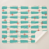 Couverture Sherpa Mi-Siècle Moderne Blocs Atomique Turquoise, Crème, (Devant (Horizontal))