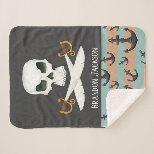 Couverture Sherpa mignon bébé garçon pirate ajouter le nom (Devant (Horizontal))