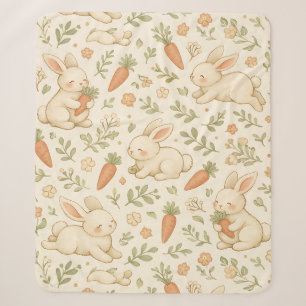 Couverture Sherpa Mignon motif de lapin et de cottage à carottes (3)