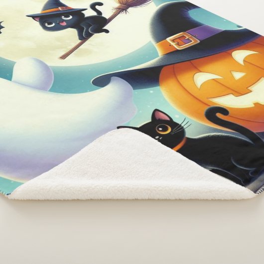 Couverture Sherpa Mignonne, citrouille d'Halloween, chat & fantôme (3/4)