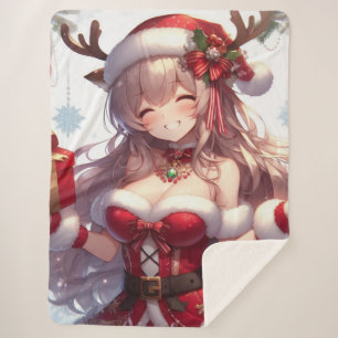 Couverture Sherpa mignonne fille de Noël anime