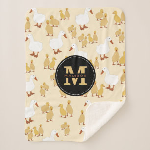 Couverture Sherpa Mignonne Mère Canard & Bébé Motif Monogramme
