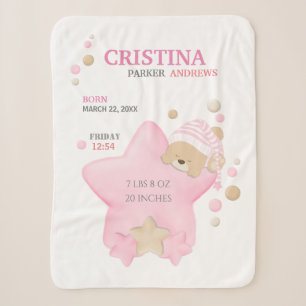 Couverture Sherpa Mignonne Sleeping Teddy Ours Bébé Fille Statistiqu
