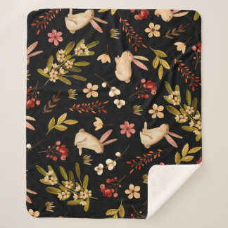 Couverture Sherpa Mignons lapins : Motif à main aquarelle