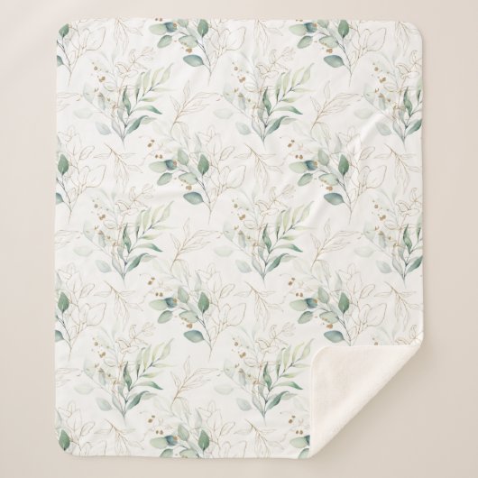 Couverture Sherpa Mint Green Pastel Floral Greenery Motif (Devant)