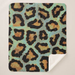 Couverture Sherpa Mint Tease me turquoise Empreinte de léopard sherp