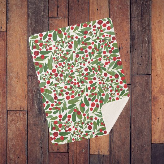 Couverture Sherpa Mistletoe et Berries sur Arrière - plan blanc