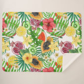 Couverture Sherpa Mix-fruit tropical, fleurs et feuilles sur blanc (Devant (Horizontal))