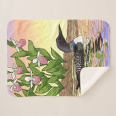 Couverture Sherpa MN State Bird Flower Loon Lady Slipper (Devant (Horizontal))