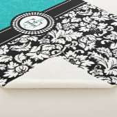 Couverture Sherpa Modèle Damas Blanc Et Turquoise (3/4)
