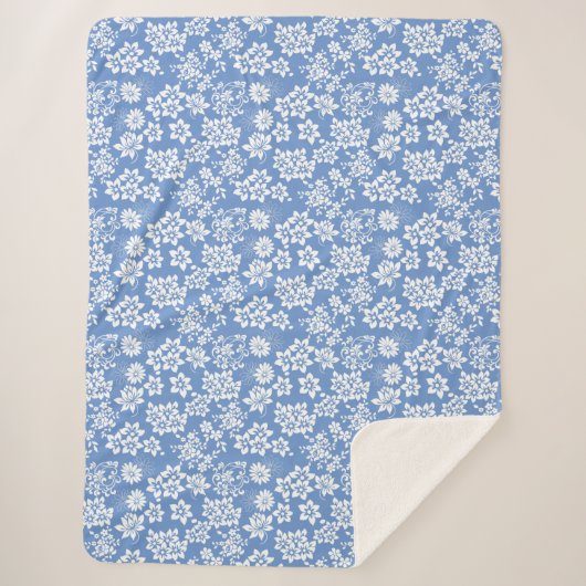 Couverture Sherpa Modèle floral.b L Bleu BG (Devant)