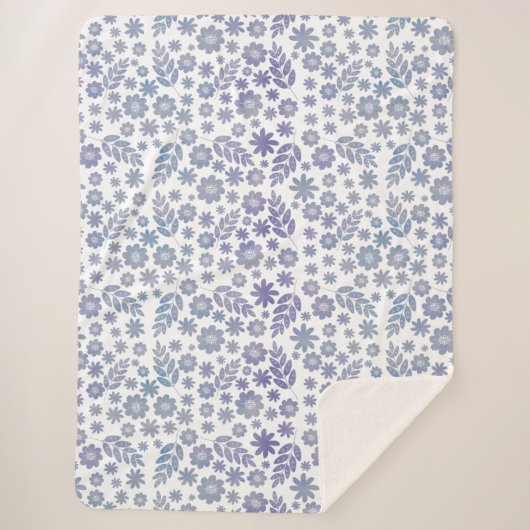 Couverture Sherpa Modèle floral gris et lavande (Devant)