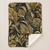 Couverture Sherpa Modèle Floral Or Sur Noir (Devant)