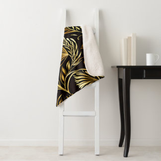 Couverture Sherpa Modèle Floral Or Sur Noir