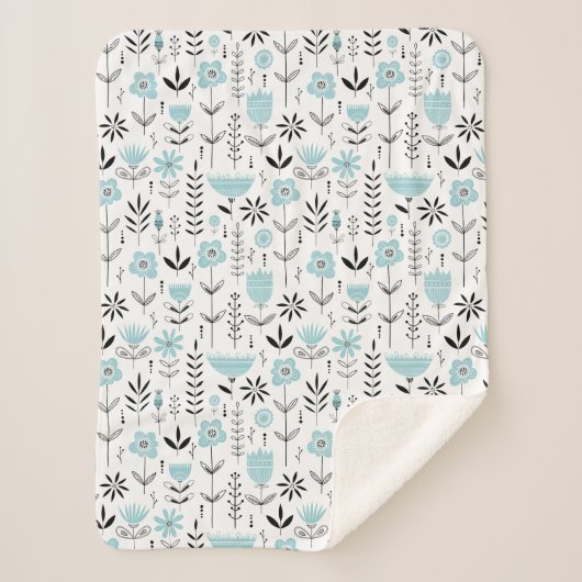 Couverture Sherpa Modèle floral scandinave bleu (Devant)