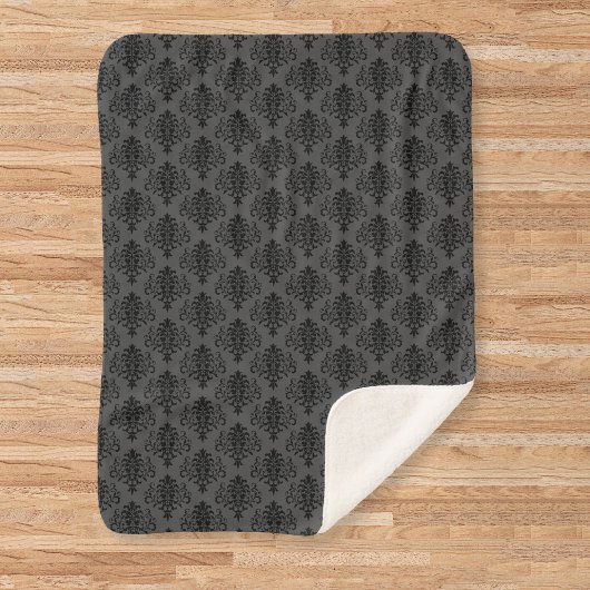 Couverture Sherpa Modèle gothique gris noir Damas