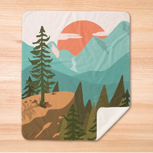 Couverture Sherpa Modern Abstract Forest, Mountains, and Sunrise