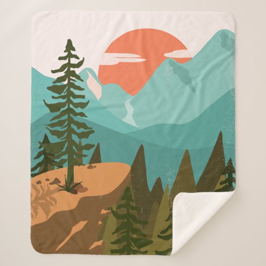 Couverture Sherpa Modern Abstract Forest, Mountains, and Sunrise (Devant)