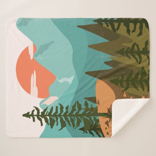 Couverture Sherpa Modern Abstract Forest, Mountains, and Sunrise (Devant (Horizontal))