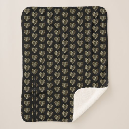 Couverture Sherpa Modern Black Golden effect Elegant Heart (Devant)