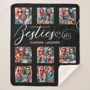 Couverture Sherpa /Modern Black White Bestie 9 Photo Collage