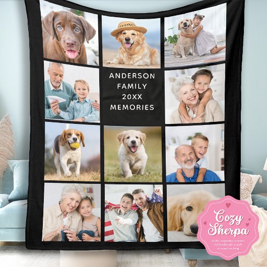 Couverture Sherpa Modern Family Personalized 11 Photo Collage Black