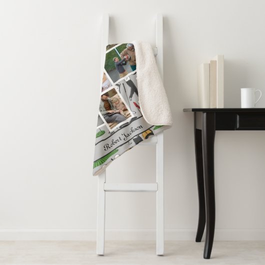 Couverture Sherpa Modern Golf 10 Photo Collage Monogramme Nom (En situation)