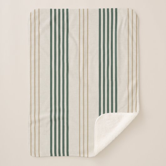 Couverture Sherpa Modern Green Ticking Stripe Linen Texture (Devant)