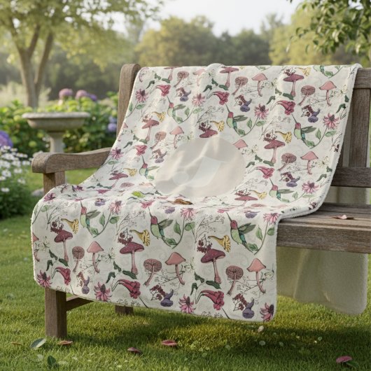 Couverture Sherpa Modern Ivory Hummingbird Flowers Leaves