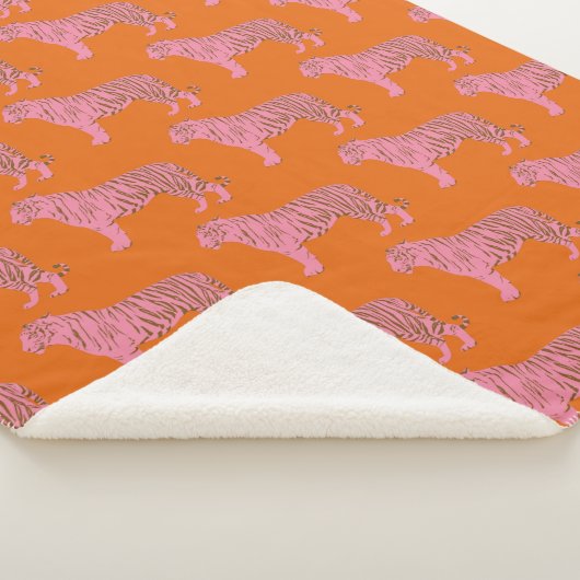 Couverture Sherpa Modern Pink Orange Tiger Pattern Personalized Name (3/4)