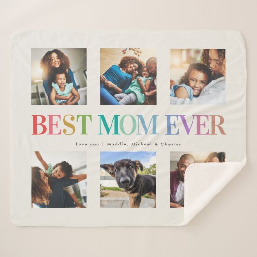 Couverture Sherpa Modern Rainbow Best Mom Ever Photo Collage (Devant (Horizontal))