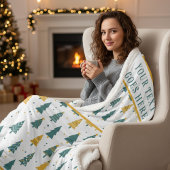 Couverture Sherpa Modern Teal & Gold Christmas Tree Custom Text