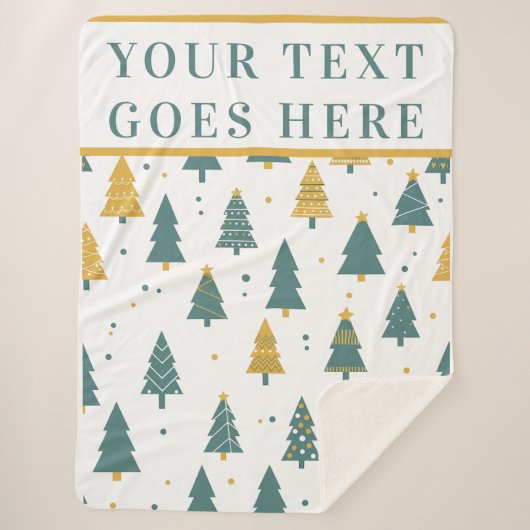 Couverture Sherpa Modern Teal & Gold Christmas Tree Custom Text (Devant)
