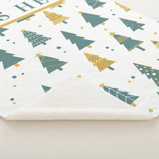 Couverture Sherpa Modern Teal & Gold Christmas Tree Custom Text (3/4)