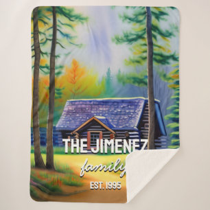 Couverture Sherpa Moderne aquarelle chute log cabine élégant famille