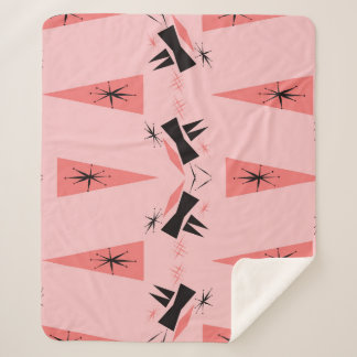 Couverture Sherpa Moderne du milieu du siècle : Motif de corail rose