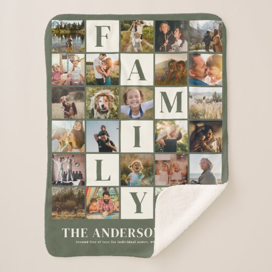 Couverture Sherpa Moderne Famille Photo Grille Collage Simple Design (Devant)