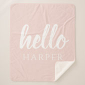 Couverture Sherpa Moderne Minimal Pastel Rose Bonjour Et Vous Nom (Devant)