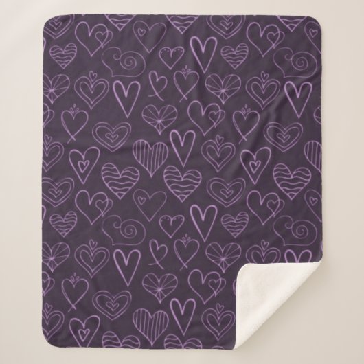 Couverture Sherpa Moderne motif de cœurs violets foncés (Devant)