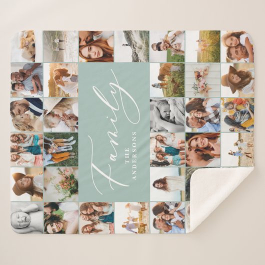 Couverture Sherpa Moderne multi photo bleu script famille élégant sh (Devant (Horizontal))