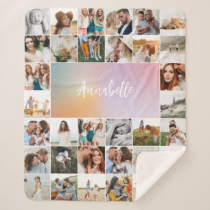 Couverture Sherpa Moderne multi-photo girly pastel arc-en-ciel éléga